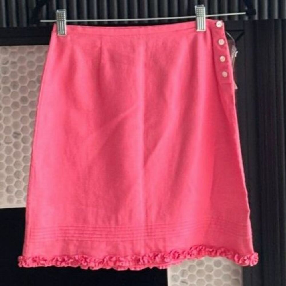 NWT GAP Factory Coral Pink 100% Linen Ruffle Mini Skirt Button Size 0